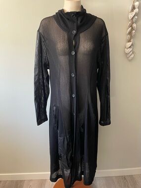 Nor Denmark Avante Garde Mesh Longline Duster Cardigan Pleather Cotton Black